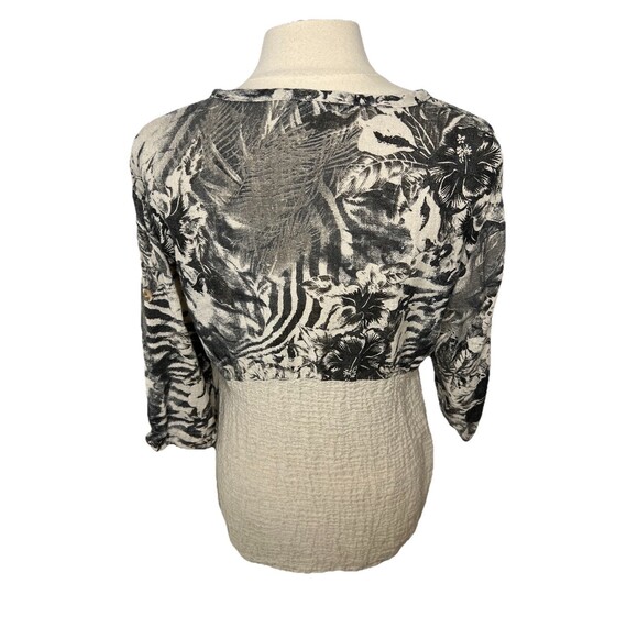 Stella Moda Italy Taupe Linen Crinkle Floral Pullover Pockets Top Lagenlook M - Picture 10 of 10